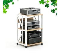 GSKFXJ Support Stéréo 3 4 5 Niveaux Meuble Multimédia AV Hauteur Réglable, Support Audio Ouvert avec roulettes, Étagère HiFi Hauteur Réglable, Lecteur CD(White,3 Tier)