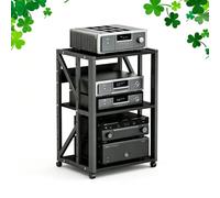 GSKFXJ Support Stéréo 3 4 5 Niveaux Meuble Multimédia AV Hauteur Réglable, Support Audio Ouvert avec roulettes, Étagère HiFi Hauteur Réglable, Lecteur CD(Black,3 Tier)