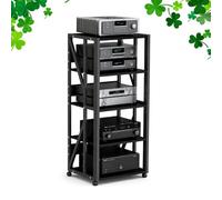 GSKFXJ Support Stéréo 3 4 5 Niveaux Meuble Multimédia AV Hauteur Réglable, Support Audio Ouvert avec roulettes, Étagère HiFi Hauteur Réglable, Lecteur CD(Black,5 Tier)