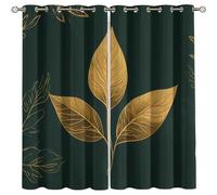GSKOQD Lot De 2 Rideau Occultant Thermiques Phonique Enfant 3D Feuilles De Luxe Dorées Vertes Motif Rideaux Grande Largeur À Oeillets 200X214Cm（L X H） Décoration De Fenêtre pour Moderne Chambre Salon