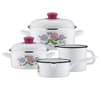 GSW 189972 Hortensie Batterie de cuisine 6 pièces en acier émaillé et plastique Blanc
