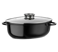 GSW 410571 Plat à rôtir à induction Gourmet Ceramica XL ovale avec couvercle en verre aromatique 38x25cm/env. 8,5 litres, fonte d'aluminium, moucheté noir, 38 cm, 4 unités