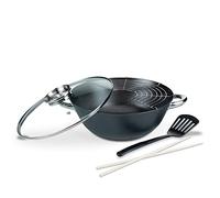 GSW 860956 Professionnel Fonte Pot Multifonction/Wok avec Couvercle en Verre 5 pièces/6,2 L, Noir, 32 cm 5 unités