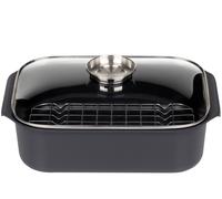 GSW Rôtissoire rectangulaire Gourmet avec couvercle en verre aromatique et insert pour gril, aluminium moulé, noir, ø environ 40 x 26 x H 11 cm