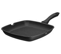 GSW Grillmeister 413251 Poêle à griller avec 2 becs verseurs, fond grill, aluminium, noire, 28 x 28 cm