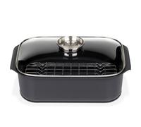 GSW Rôtissoire rectangulaire Gourmet avec couvercle en verre aromatique et insert pour gril, aluminium moulé, noir, ø environ 40 x 26 x H 11 cm