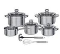 GSW Set de casseroles Silver Star 11 pcs, acier inoxydable, verre, marmite à viande avec couvercle en verre ø env. 16 x H 9,5cm / ø env. 20 x H 12,0cm / poêle à frire avec couvercle en verre ø env. 16