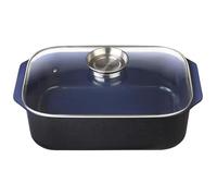 GSW Stahlwaren GmbH Plat à rôtir rectangulaire avec couvercle en verre et bouton aromatique - 40 x 26 x 11 cm - 8 l - En fonte d'aluminium - Bleu/noir/transparent