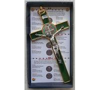 GTBITALY 10.004.21 VERT croix crucifix or doré saint béni 20 cm émaillé à la main avec boîte cadeau et prière prêtre exorcisme exorcisme