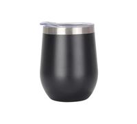 Gteller Acier Inoxydable Verre à vin sans Pied avec Couvercle, Double paroi isolé Idéal pour Le vin, Le café, Les Boissons, Le Champagne, Les Cocktails (Noir)