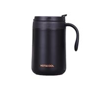 Gteller Tasse à café en acier inoxydable de 500 ml, double paroi isotherme avec couvercle et poignée pour garder les boissons chaudes et froides (noir, 500 ml)