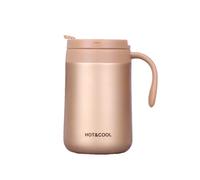 Gteller Tasse à café en acier inoxydable de 500 ml, double paroi isotherme avec couvercle et poignée pour garder les boissons chaudes et froides (doré, 500 ml)
