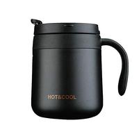 Gteller Tasse à café isotherme à double paroi en acier inoxydable de 355 ml avec couvercle et poignée pour garder les boissons chaudes et froides (noir 12oz)