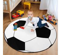 GthreeD Soft Area - Tapis de football rond à poils longs pour garçons et filles, 120 cm, lavable en machine, pour enfants et adolescents, décoration de chambre à coucher, salon, crèche, lavable en