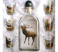 GTK Lot de 7 verres à liqueur + carafe avec décor de chasse, cerf