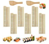 GTNCE Lot de 6 tapis à rouler à sushi en bambou avec 2 palettes de riz, tapis à sushis réutilisables de 24 x 24 cm, kit de fabrication de sushis pour débutants pour la cuisine et les restaurants