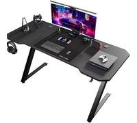 GTPlayer Table de jeu, bureau de jeu, 120 x 60 cm, table pour PC, table de jeu avec surface en fibre de carbone, bureau informatique robuste avec crochet pour casque, noir