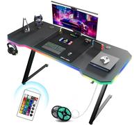 GTPLAYER Bureau Gaming 120 x 60 cm, Bureau Gamer avec LED, Table Gaming PC avec Tapis de Souris, Crochet pour Casque, Noir