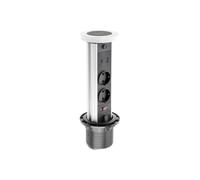 GTV Camino Prise de table encastrable 80 mm, 2 prises Schuko, USB C, charge à induction 10 W, câble de 1,5 m, blanche, idéale pour le bureau, les salles de conférence et le bureau à domicile
