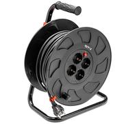 GTV Enrouleur de câble, 30 m, avec 4 Prises, câble d'extension Robuste, pour l'intérieur et l'extérieur, idéal pour Le Jardin, Le Chantier et la Maison, Noir