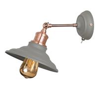 GTV LORET Applique murale avec interrupteur Ø 20,6 cm - Spot mural orientable en gris avec détails en laiton, E27, IP20, bras réglable 1 ampoule pour lecture et lumière de zone dans le salon et la