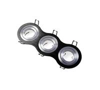 GTV Morena Trio Spot encastrable rond - Plafonnier inclinable en aluminium noir avec anneaux argentés IP20 Convient pour ampoules MR16 3 x 50 W Idéal pour salon, bureau et cuisine