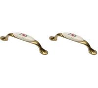 GTV Poignée de meuble 728P BA 96 mm Zamak et porcelaine Finition laiton vieilli Motif fleurs printanières (Lot de 2)