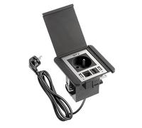 GTV - Prise de Courant Encastrable FLIP Pour Meubles et Plan de Travail - Avec USB, Prise Française, RJ45, HDMI - Câble 1,5 m - Noir