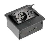 GTV - Prise de meuble AVARO, 1 prise française, USB C, longueur du câble 1,5 m, couleur noire, pour bureau, plateau de table, cuisine et bureau | Dimensions compactes