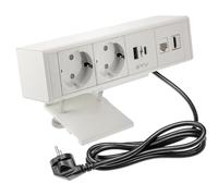 GTV - Prise de meuble BAR, multiprise, 2 prises Schuko, 1 x USB A, 1 x USB C, 1 x RJ45, 1 x HDMI, longueur du câble 1,5 m, couleur blanche, pour bureau, plateau de table, cuisine et bureau