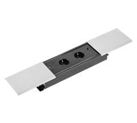 GTV - Prise de meuble Prestino, multiprise, 2 prises Schuko, 1 x USB A, 1 x USB C, 1 x RJ45, 1 x HDMI, longueur du câble 1,5 m, couleur argent, pour bureau, plateau de table, cuisine et bureau