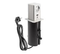 GTV - Prise de meubles TOWER, prise encastrable extensible, 1 prise Schuko, 1 x USB A, 1 x USB C, longueur du câble 1,5 m, couleur blanche, pour bureau, table et cuisine