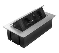 GTV Prise encastrable Multisoft en aluminium avec 2 prises Schuko, USB C, RJ45, HDMI 2.0, couvercle, rétractable, câble de 1,5 m, pour bureau, table de conférence, cuisine ou bureau à domicile