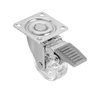 GTV Roulette Pivotante avec Frein KMA 50, Roue Transparente Ø50mm, Rotation 360, Capacité 35 kg, Hauteur 65mm, Pour Meubles Légers, Protection des Sols