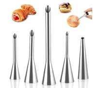Gtwinsone 5 Pièces Douille à Pâtisserie Inox Douille de Pâtisserie Petit Choux Douilles de Remplissage pour Puff Donut Buse pour Crème pour Garnir Confitures Pâte Feuilletée Beignets Pain Pâte