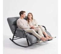 GTYMTTX Fauteuil à Bascule Intérieur & Extérieur, Rocking Chair Acier Carbone 250kg, Tissu Anti-Griffes avec Repose-Pieds Massant, Dossier Réglable 5 Positions, Gris/Orange (93x111x50cm)(Color:Gris)