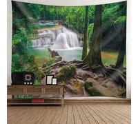 Gualiy Tapisserie Murale 300x256cm Cascade et Arbre Mur Couverture Salon Chambre Décoration Serviette de Plage, Verde