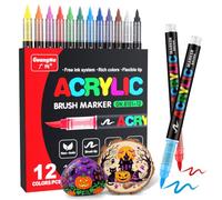 Guangna 12 Couleurs de Marqueur Acryliques, Acrylic Paint Markers pour Papier, Verre, Galet, Métal, Plastique, Bois