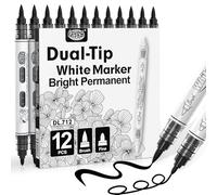 Guangna 12 Feutre Acrylique Noir, Marqueur Double Pointe pour Dessin et DIY | 12 stylos noirs double pointe. Polyvalent pour contours fins et larges remplissages. Encre fluide et haute qualité.