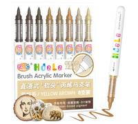 Guangna 8 Feutre Acrylique, Série Brune Marqueur Peinture Pointe Pinceau | Palette de couleurs complète, pointe flexible 1-6mm, fluide. Idéal pour roche, bois, toile et DIY.