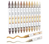 Guangna Lot de 12 marqueurs de peinture acrylique Marron Série Pro Color pour peinture sur roche, verre, tasses, bois, métal, verre, plastique, toile (Doré)