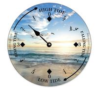 Guangpat Horloge des marées en bois pour plage, oiseaux, côte Est, océan, horloge du temps, bois, horloge des marées avec marée haute et basse, décoration murale vintage, mouvement des marées