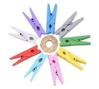 Guangyuan 100 Pinces à Linge Colorées en Bois 30mm, Clips Photo Avec Bobine de Ficelle de Jute 10M pour Vêtements, Photos, Loisirs Créatifs, Bricolage