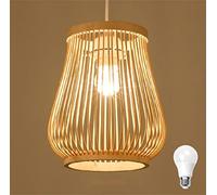 GUANSHAN DIY Vase bambou tissage pendentif lumière abat-jour en bambou plafonnier lustre plafonnier lampe de décoration pour restaurant, salon, comptoir de bar, café, etc.