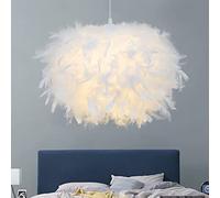 GUANSHAN Hémisphère Blanc Plume Pendentif Lumière Abat-Jour Plafonnier Luminaire Lustre 40cm/15.9" pour Salon, Chambre, Salle À Manger