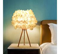 GUANSHAN Lampe de chevet à fleurs en soie blanche Lampe de table à fleurs avec abat-jour de table à base en bois triangulaire pour salon, chambre, décoration de la maison