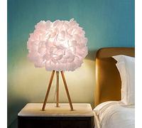 GUANSHAN Lampe de chevet à fleurs en soie rose Lampe de table à fleurs avec abat-jour de table à base en bois triangulaire pour salon, chambre, décoration de la maison