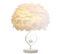 GUANSHAN Lampe de chevet en plumes Abat-jour de chevet Lampe de table moderne en plumes Abat-jour de bureau avec cristal en coeur pour salon, chambre, bar, restaurant, hôtel