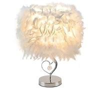 GUANSHAN Lampe de chevet en plumes, abat-jour moderne, lampe de table avec cristal en forme de cœur et base en métal, idéale pour le salon, la chambre, un bar, un restaurant ou un hôtel (taille L).