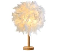 GUANSHAN Lampe de chevet en plumes sphériques Abat-jour de chevet Lampe de table moderne en plumes Abat-jour de bureau avec base en bois pour salon, chambre, bar, restaurant, hôtel